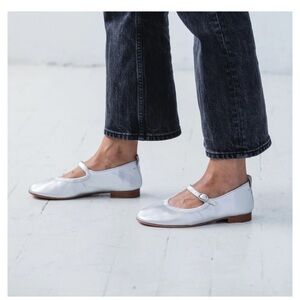 Either/Or Silver Square Toe Leather Mary Janes Shoes Size US 10